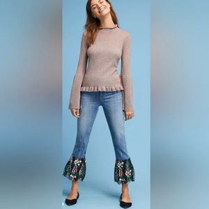 PILCRO AND THE LETTERPRESS ANTHRO FLORAL TIER MESH LACE BOHO FLARE DENIM SIZE 31